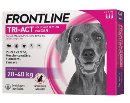Frontline Tri-Act 3 pipette per cani da 20 a 40 kilogrammi - trattamento antiparassitario insetticida e repellente